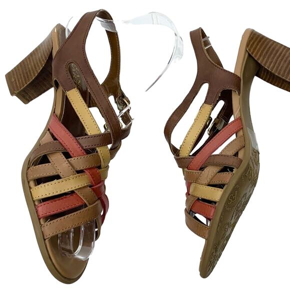 Franco Sarto Leather Beverly Tan Orange Block Heel Sandals Women's Size 7 - Picture 4 of 9